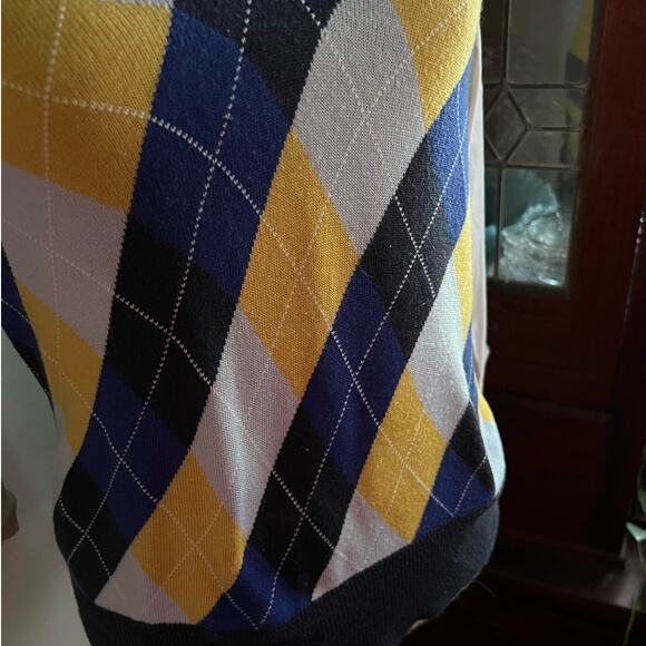 90s Vintage NY&Co Argyle Sweater Shirt Medium Faux Layered Y2K Preppy Academia - Picture 14 of 16